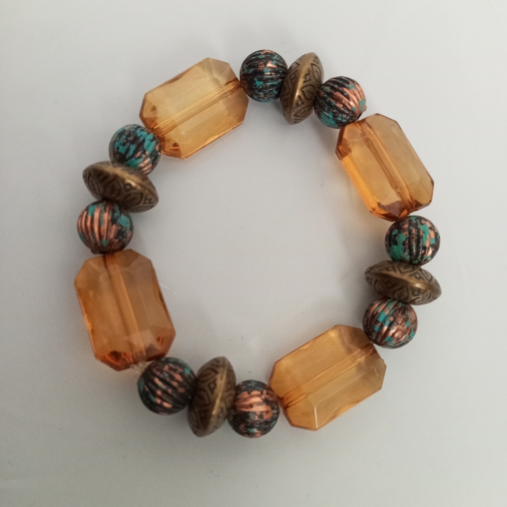 Boho beaded crystal Aztec bracelet hand crafted